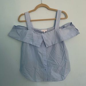 Button down off-shoulder blouse w/ shoulder straps